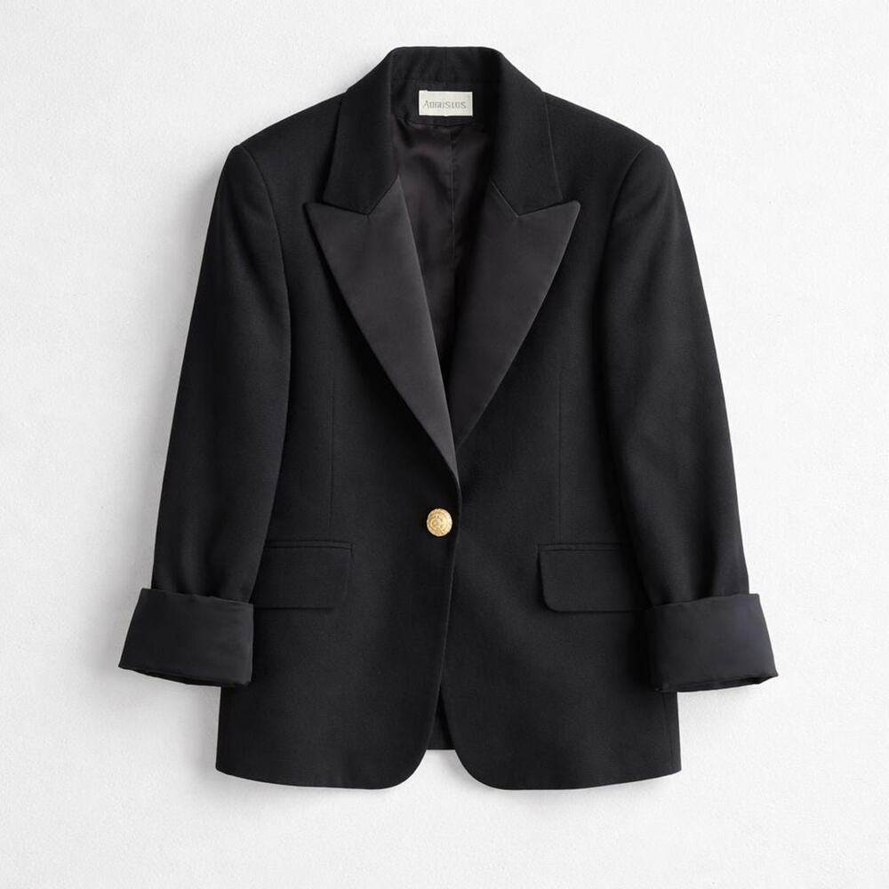 Vintage Augustus Royal Renaissance  90s Black Wool Blazer Size 12 Made In USA - Picture 4 of 13
